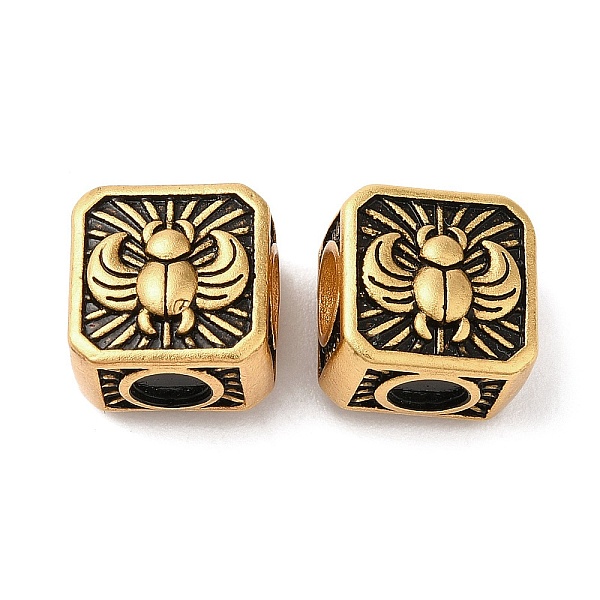 

PandaHall Rack Plating Brass European Beads, Large Hole Beads, Long-Lasting Plated, Matte Style, Square with Insect, Antique Golden...