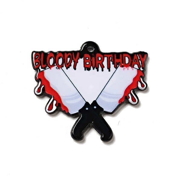

PandaHall Halloween Printed Acrylic Pendants, Knife Pattern, 32x35x2mm, Hole: 1.8mm Acrylic Tableware
