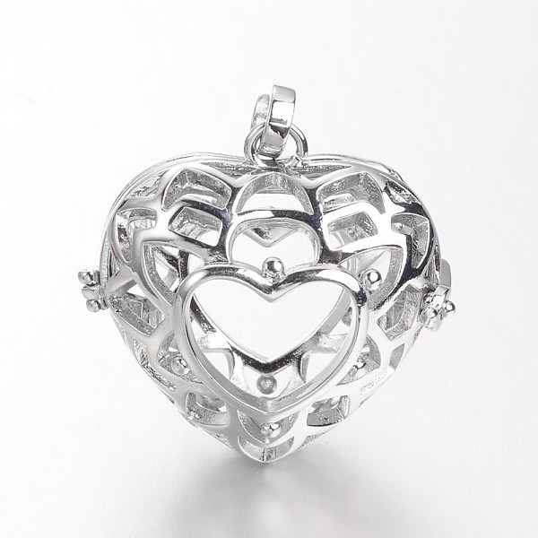 

PandaHall Eco-Friendly Rack Plating Brass Cage Pendants, For Chime Ball Pendant Necklaces Making, Hollow Heart, Cadmium Free & Nickel Free &...