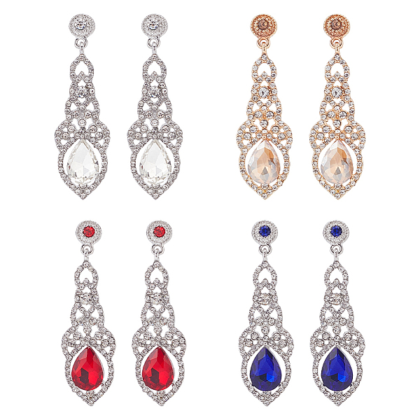 

PandaHall ANATTASOUL 4 Pairs 4 Colors Rhinestone Teardrop Dangle Stud Earrings, Alloy Long Drop Earrings, Mixed Color, 57x17mm, 1 Pair/color..., Multicolor