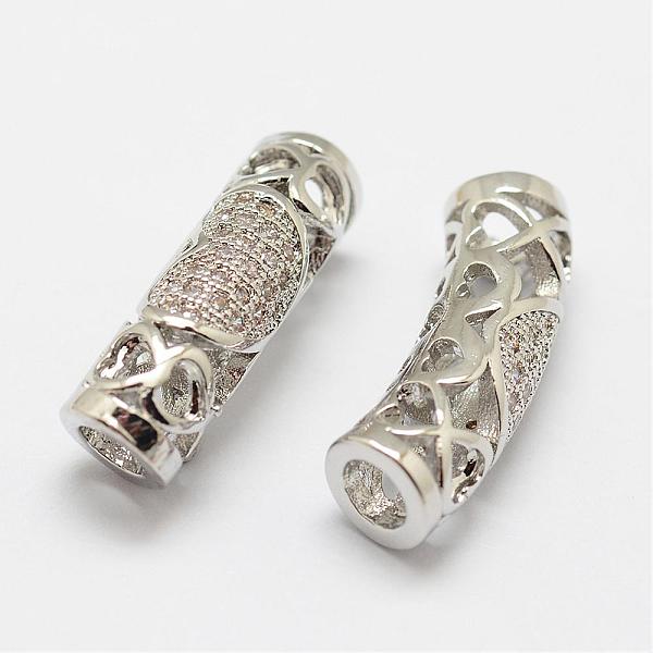 

PandaHall Brass Micro Pave Cubic Zirconia Tube Beads, Lead Free & Nickel Free, Platinum, 21.5x7x6.1mm, Hole: 3.5mm Brass+Cubic Zirconia Tube