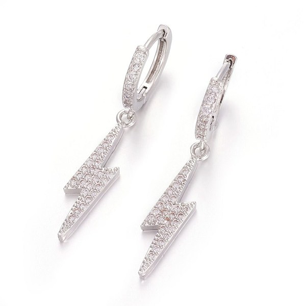 

PandaHall Brass Leverback Earrings, Flash Earrings, with Cubic Zirconia, Lightning Bolt, Clear, Platinum, 40mm, Pin: 1mm Cubic Zirconia...