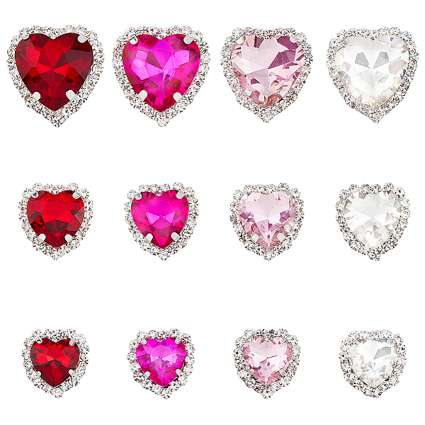 

PandaHall SUPERFINDINGS 24Pcs 12 Styles Pink Series Heart Sew On Glass Rhinestones, Multi-Strand Links, with Brass Prong Settings, Mixed..., Multicolor