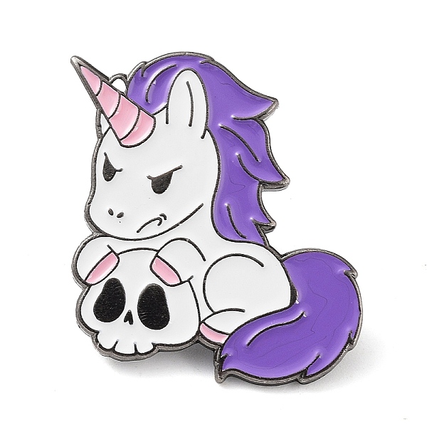 

PandaHall Unicorn Enamel Pin, Gunmetal Alloy Brooch for Backpack Clothes, Skull, 30x25.4mm Alloy+Enamel Skull Purple