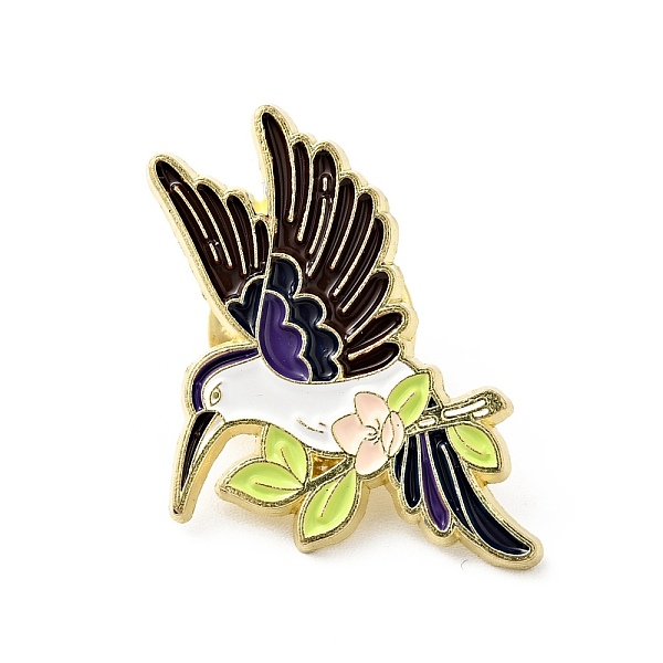 PandaHall Bird with Branch Enamel Pin, Gold Plated Alloy Animal Badge for Backpack Clothes, Black, 29x19x1.5mm Alloy+Enamel Black