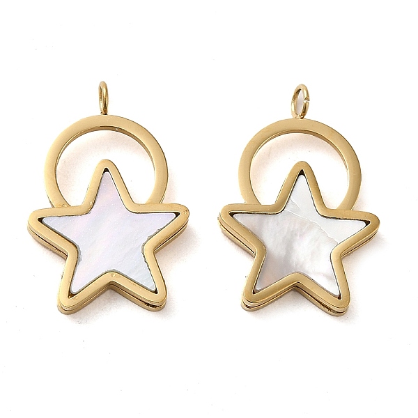 

PandaHall 304 Stainless Steel Pendants, with Shell, Star Charm, Real 14K Gold Plated, 19.5x13x2mm, Hole: 2mm Shell Star
