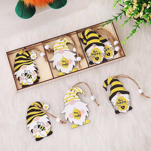 

PandaHall Gnome Wooden Pendant Decorations, with Wood Beads, Bee Festival Door Wall Hanging Ornaments, Yellow, 238x83.9x14mm, 3pcs/box Wood...
