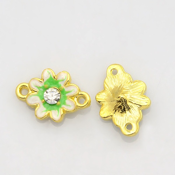 

PandaHall Golden Tone Alloy Rhinestone Enamel Flower Links connectors, Lime, 17x12x4mm, Hole: 1mm Alloy Rhinestone+Enamel Flower Green