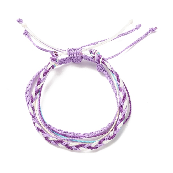 PandaHall 3Pcs 3 Style Waxed Polyester Braided Bracelets Sets, Multi-string Cord Bracelets for Women, Purple, Inner Diameter: 2-1/4~3-3/8...
