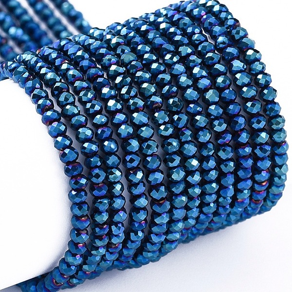 

PandaHall Electroplate Glass Beads Strands, Full Plated, Faceted, Rondelle, Blue Plated, 2x1.5mm, Hole: 0.6mm, about 220~230pcs/Strand...