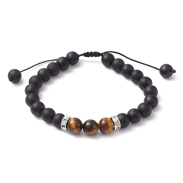 

PandaHall Natural Tiger Eye & Glass Braided Bead Bracelets, Adjustable Bracelet with Brass Rhinestone Beaded, Silver, Inner Diameter..., Black