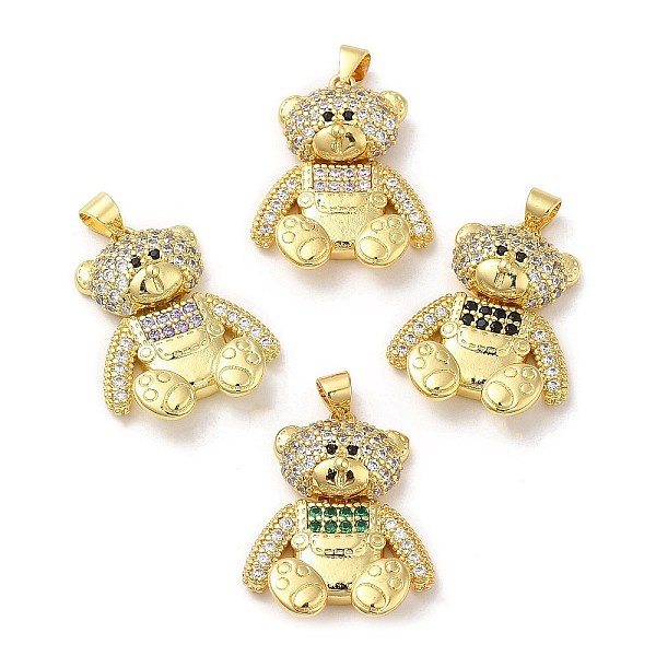 

PandaHall Brass Pendants, with Cubic Zirconia, Lead Free & Cadmium Free, Bear Charms, Real 18K Gold Plated, Mixed Color, 27x21x6.5mm, Hole..., Multicolor
