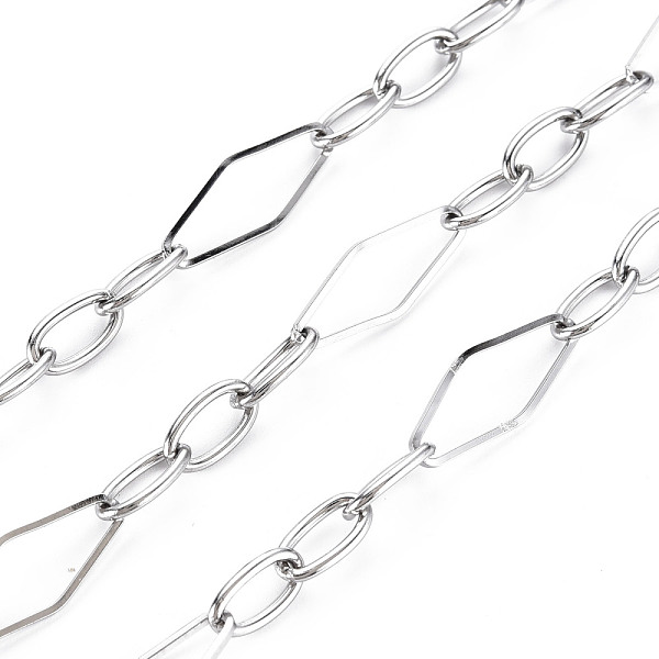 

PandaHall 304 Stainless Steel Figaro Chains, Rhombus & Oval, Soldered, with Spool, Stainless Steel Color, 19.5x7~8x1mm, about 82.02 Feet...