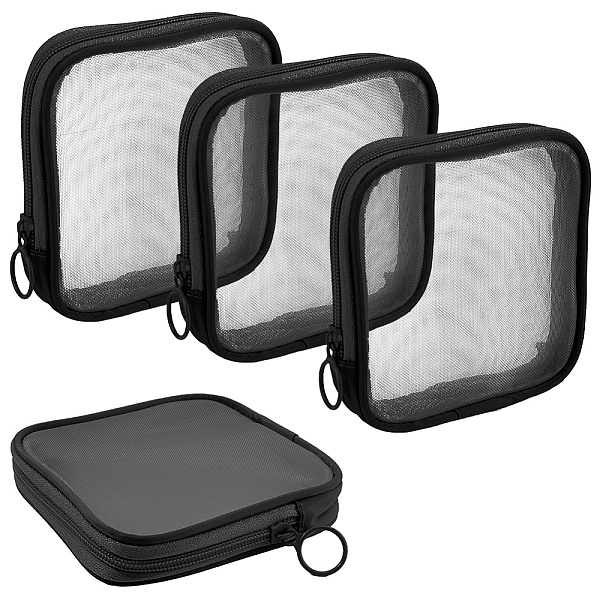 4Pcs Nylon Mesh and Polyester Fiber Cosmetic Zipper Storage Clutch Bags