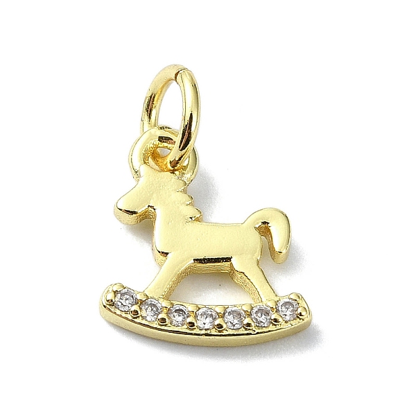 

PandaHall Brass Micro Pave Claer Cubic Zirconia Charms, with Jump Ring, Wooden Horse Shape, Real 18K Gold Plated, 11x9.5x1.5mm, Hole: 3mm..., Clear