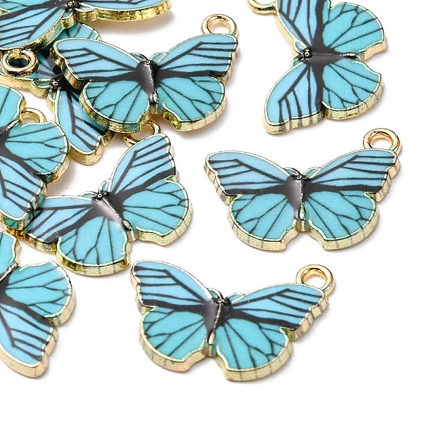 

PandaHall Printed Alloy Pendants, Cadmium Free & Nickel Free & Lead Free, Light Gold, Butterfly, Light Sea Green, 15x20x1.5mm, Hole: 1.8mm...
