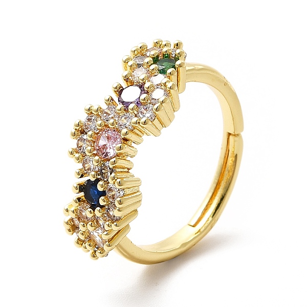 

PandaHall Colorful Cubic Zirconia Flower Adjustable Ring, Brass Jewelry for Women, Real 18K Gold Plated, US Size 8 1/2(18.5mm) Brass+Cubic...