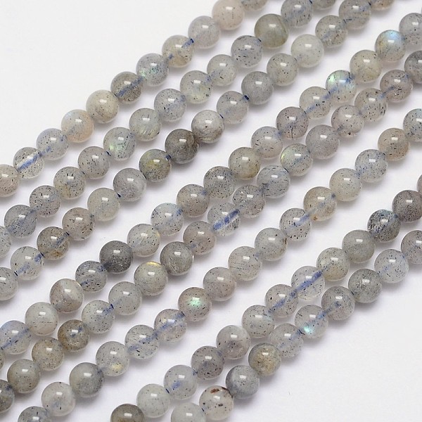 

PandaHall Natural Labradorite Round Bead Strands, 4mm, Hole: 1mm, about 105pcs/strand, 15.5 inch Labradorite Round Gray