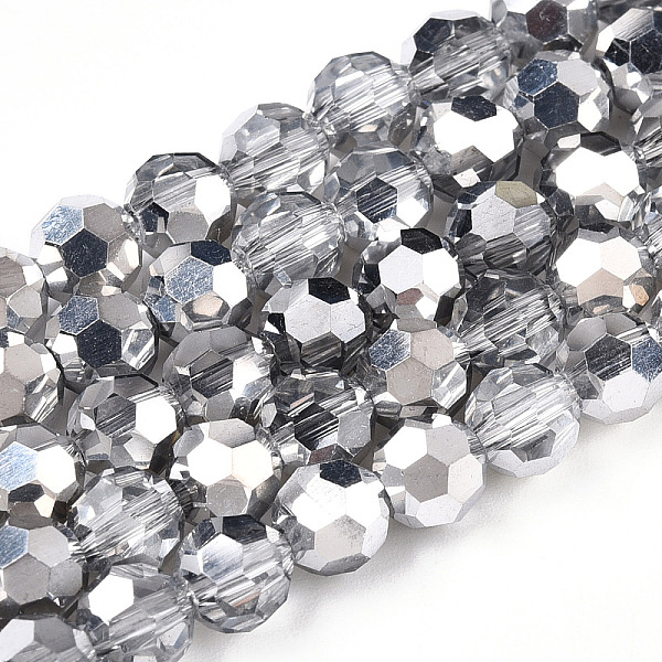 

PandaHall Transparent Electroplate Glass Beads Strands, Faceted, Half Silver Plated, Round, Silver, 6mm, Hole: 1.2mm, about 96~97pcs/strand...