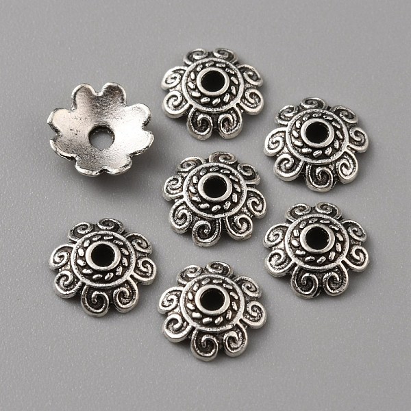 

PandaHall Tibetan Style Alloy Bead Caps, Multi-Petal, Flower, Antique Silver, 8x2mm, Hole: 1.5mm Alloy