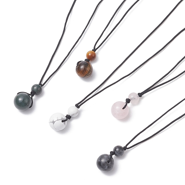 

PandaHall Natural Mixed Gemstone Round Pendant Necklace, Nylon Thread Adjustable Necklace for Girl Women, 29.92 inch(76cm) Mixed Stone Round