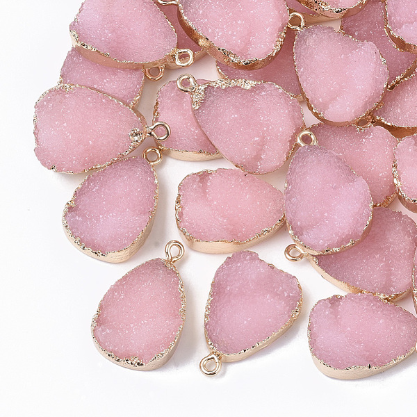 

PandaHall Druzy Resin Pendants, with Edge Light Gold Plated Iron Loops, Teardrop, Pink, 26.5x17x8.5mm, Hole: 1.8mm Iron+Resin Teardrop Pink