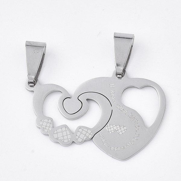 

PandaHall 201 Stainless Steel Split Pendants, Quote Pendants, for Lovers, Heart with Heart, with Word, Stainless Steel Color, 21x31x1mm...