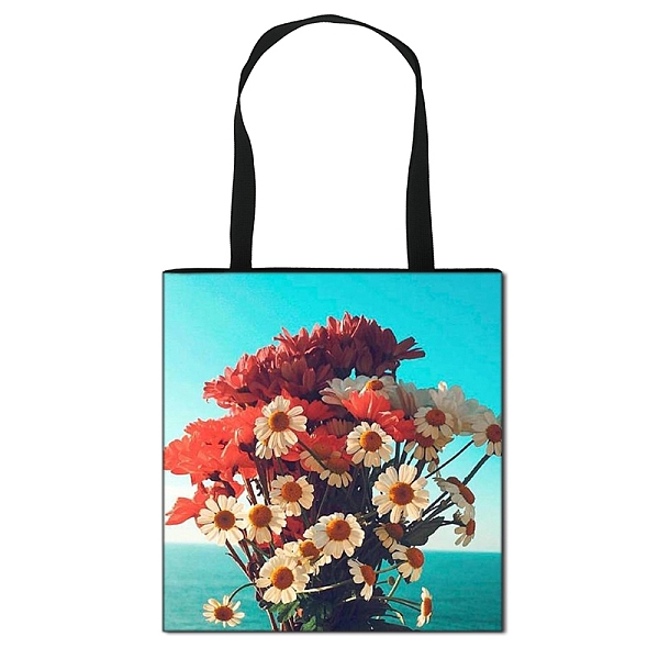 

PandaHall Daisy Flower Printed Polyester Shoulder Bag, Rectangle, Orange Red, 39.5x39cm Polyester Rectangle