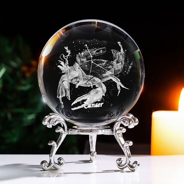 

PandaHall Inner Carving Constellation Glass Crystal Ball Diaplay Decoration, Fengshui Home Decor, Cancer, 80mm Glass Cancer Clear