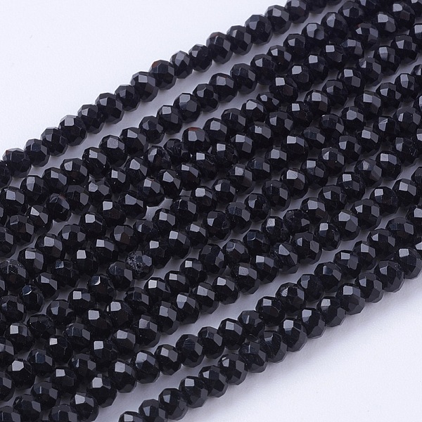 

PandaHall Glass Beads Strands, Faceted, Rondelle, Black, 3x2~2.5mm, Hole: 0.5mm, about 145~150pcs/strand, 34~35cm Glass Rondelle Black