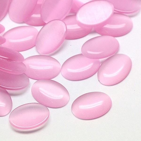 

PandaHall Cat Eye Cabochons, Oval, Pearl Pink, 10x8x2.5mm Glass Oval Pink