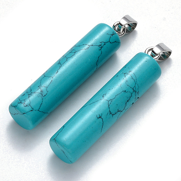 

PandaHall Synthetic Turquoise Pendants, with Platinum Tone Iron Pinch Bail, Column, Dyed, 43~46x10mm, Hole: 4x7mm Synthetic Turquoise...