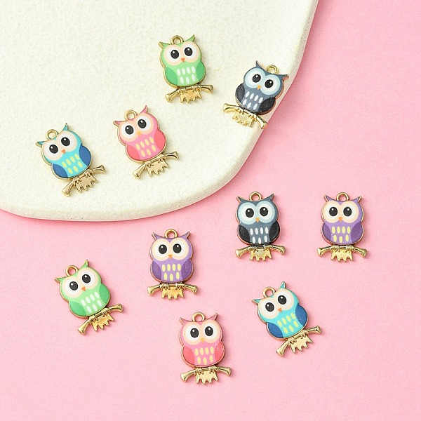 

PandaHall 10Pcs 5 Colors Printed Alloy Pendants, Cadmium Free & Nickel Free & Lead Free, Owl Charm, Golden, Mixed Color, 21.5x15x2.3mm, Hole..., Multicolor