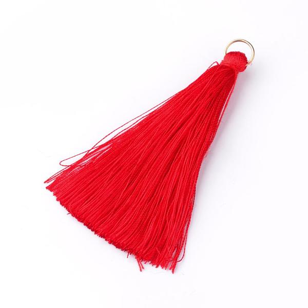 

PandaHall Nylon Thread Tassel Big Pendants Decoration, with Brass Findings, Golden, Red, 63~66x7mm, Hole: 7mm Nylon Red