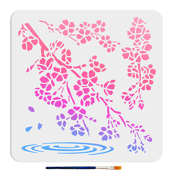 

PandaHall MAYJOYDIY Cherry Blossom Stencil 11.8×11.8inch Large Cherry Blossom Branch Water Stencils with Painting Brush Spring Romantic...