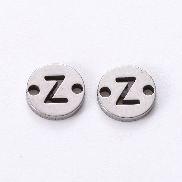 

PandaHall 201 Stainless Steel Links, Laser Cut, Flat Round with Letter, Letter.Z, 6x6x1mm, Hole: 0.8mm 201 Stainless Steel Letter Z