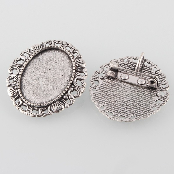 

PandaHall Vintage Alloy Brooch Cabochon Bezel Settings, Cadmium Free & Lead Free, with Iron Pin Back Bar Findings, Antique Silver, Oval Tray...