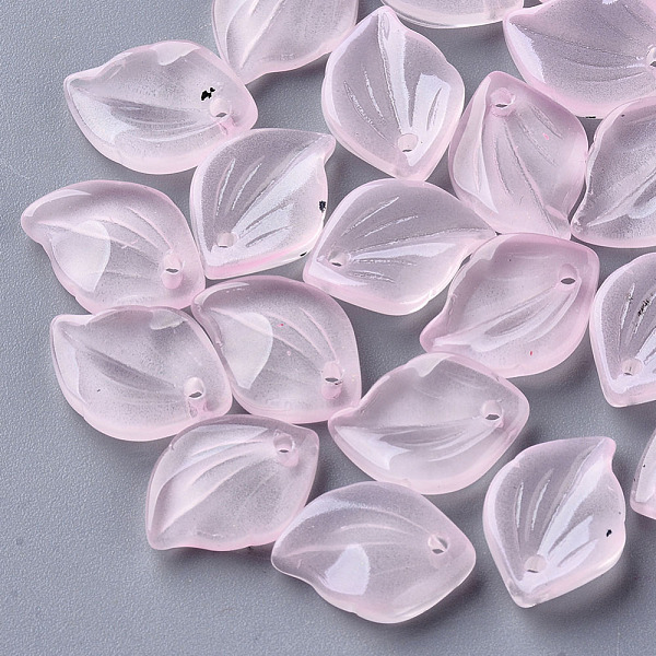 

PandaHall Transparent Spray Painted Glass Pendants, Leaf, Pink, 16x11.5x3.5mm, Hole: 1.5mm Glass Leaf Pink