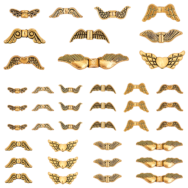 

PandaHall 200Pcs 10 Styles Tibetan Style Alloy Wing Beads, Antique Golden, 20pcs/style Alloy Wing