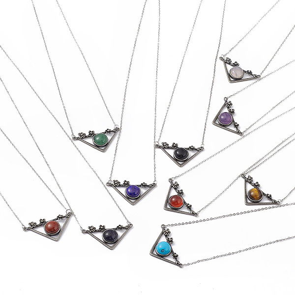 

PandaHall Gemstone Triangle with Flower Pendant Necklace, Antique Silver & Platinum Brass Jewelry for Women, Cadmium Free & Lead Free, 19.76...