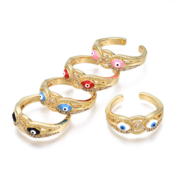 

PandaHall Real 16K Gold Plated Owl with Evil Eye Enamel Cuff Ring for Girl Women, Brass Micro Pave Clear Cubic Zirconia Open Ring, Nickel..., Multicolor