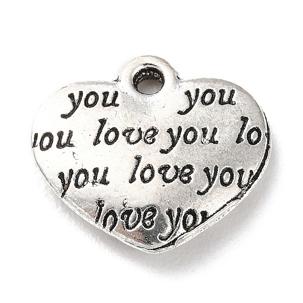 

PandaHall Tibetan Style Alloy Pendants, Heart with Word, Antique Silver, 12.5x14x2.5mm, Hole: 1.2mm, about 394pcs/500g Alloy Heart