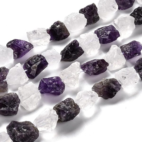 Rough Raw Natural Quartz Crystal & Amethyst Beads Strands