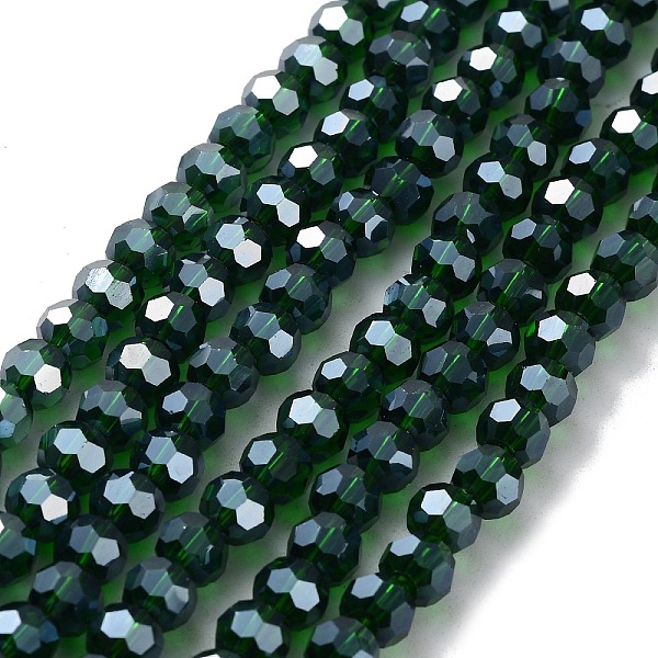 

PandaHall Electroplate Glass Bead Strands, Pearl Luster Plated, Faceted(32 Facets), Round, Dark Green, 6x5mm Glass Round Green