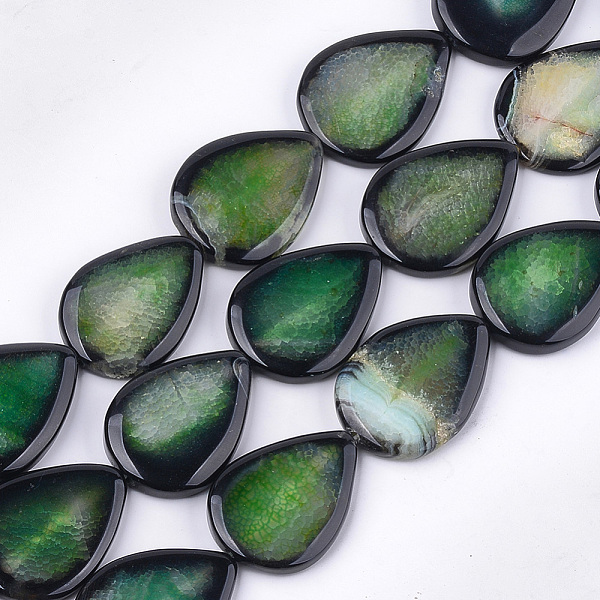 

PandaHall Natural Crackle Agate Beads Strands, Dyed, Teardrop, Green, 40~41x29~31x5.5~7mm, Hole: 2mm, about 10pcs/strand, 15.5 inch Crackle...