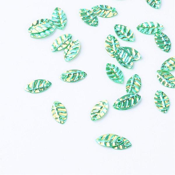 

PandaHall Plastic Paillette Links, Sequins Beads, Leaf, Green, 8.5x4.5x0.5mm, Hole: 1mm, about 30000pcs/500g Plastic Leaf Green
