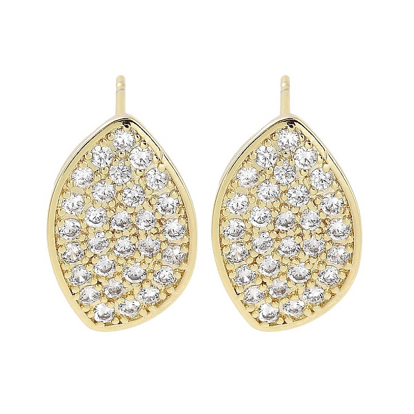 

PandaHall Brass Micro Pave Clear Cubic Zirconia Studs Earring for Women, Leaf, Real 18K Gold Plated, 15.5x10mm Cubic Zirconia Leaf Clear