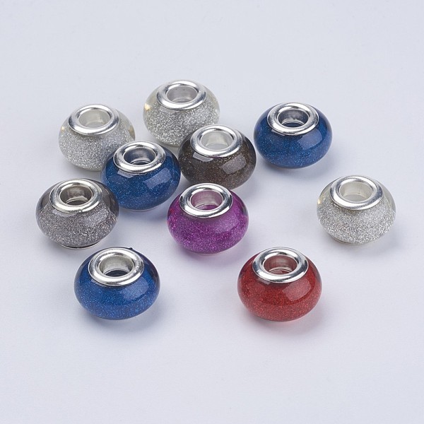 

PandaHall Large Hole Resin European Beads, with Silver Color Plated Brass Double Cores, Rondelle, Mixed Color, 14x9mm, Hole: 5mm Resin+Brass..., Multicolor
