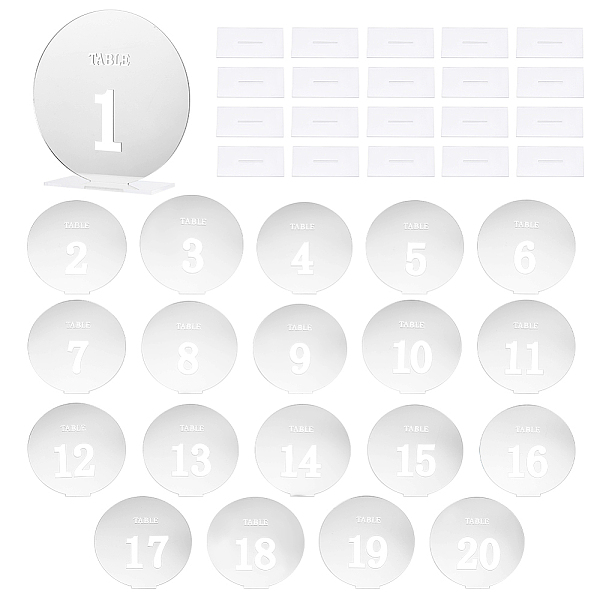 PandaHall Acrylic Mirror Table Number Sign, with Holder Base, Reservation Signage Board, for Wedding, Hotel, Resturant, Number 1~20, Light...