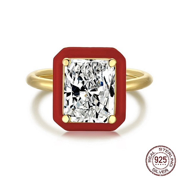 

PandaHall 925 Sterling Silver Rings, Birthstone Ring, Real 18K Gold Plated, with Enamel & Cubic Zirconia for Women, Rectangle, Red, 1.9mm...